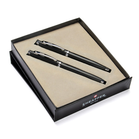 Sheaffer 100 Ballpoint Pen & Rollerball Pen Gift Set - Matte Black Chrome Trim